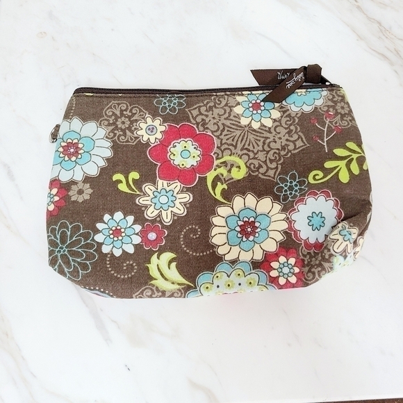 Thirty One Brown Fabric Floral Cosmetic Bag - Picture 2 of 3
